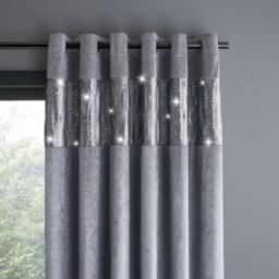 Catherine Lansfield Living Crushed Velvet Glamour Sequin 66X54 Inch Eyelet Curtains Two Panels Grey - thumbnail 2