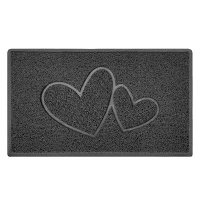 Nicoman Dark Grey Double Heart Embossed Spaghetti Coil Door Mat Dirt-Trapper Washable Barrier Doormat 75Cm X 44Cm - image 1