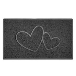 Nicoman Dark Grey Double Heart Embossed Spaghetti Coil Door Mat Dirt-Trapper Washable Barrier Doormat 75Cm X 44Cm - thumbnail 1