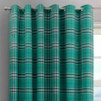 Intimates Hugo Check Ready Made Eyelet Curtains - Teal