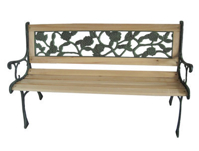 Birchtree 3 Seater Wooden Slat Garden Bench Seat Rose Style Cast Iron Legs - image 1