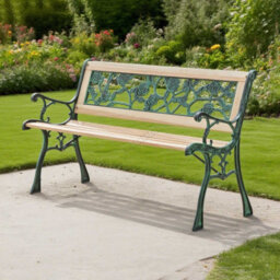 Birchtree 3 Seater Wooden Slat Garden Bench Seat Rose Style Cast Iron Legs - thumbnail 8