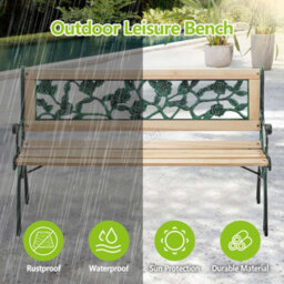 Birchtree 3 Seater Wooden Slat Garden Bench Seat Rose Style Cast Iron Legs - thumbnail 7