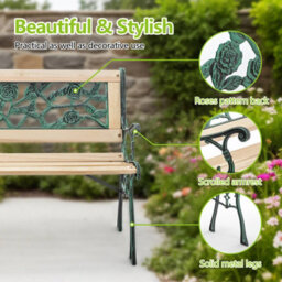 Birchtree 3 Seater Wooden Slat Garden Bench Seat Rose Style Cast Iron Legs - thumbnail 3