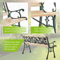 Birchtree 3 Seater Wooden Slat Garden Bench Seat Rose Style Cast Iron Legs - thumbnail 6