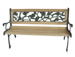 Birchtree 3 Seater Wooden Slat Garden Bench Seat Rose Style Cast Iron Legs - thumbnail 1
