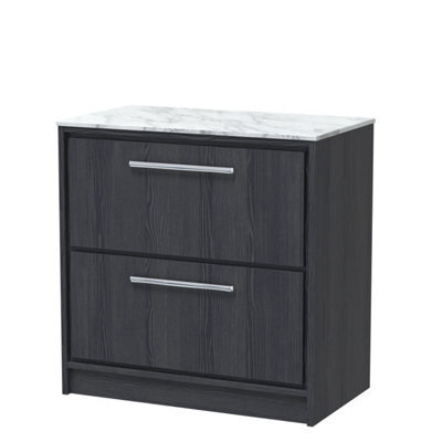 Hudson Reed Lille Floor Standing 2 Drawer Countertop Vanity & Marble Worktop, Graphite Woodgrain, 810 X 460 mm - image 1