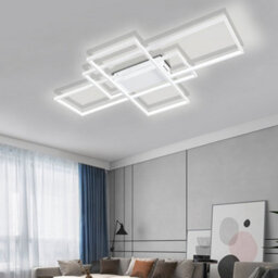 Living And Home 3 Lights White Neutral Style Rectangular Led Semi Flush Ceiling Light Fixture 90Cm Cool White - thumbnail 1