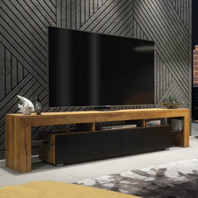 Tv Unit 200Cm Modern Oak With Matt Black Doors - Creative Furniture - image 1
