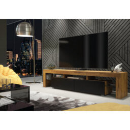 Tv Unit 200Cm Modern Oak With Matt Black Doors - Creative Furniture - thumbnail 3