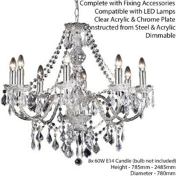 Ceiling Chandelier Pendant Light Chrome 8X Bulb Vintage Feature Lamp Holder - thumbnail 2