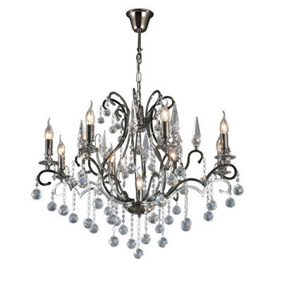 Luminosa Lighting Luminosa Pescara Pendant Round 9 Light E14 Black Chrome/crystal - image 1