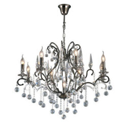 Luminosa Lighting Luminosa Pescara Pendant Round 9 Light E14 Black Chrome/crystal - thumbnail 1