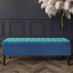 Safar 137Cm Ottoman Storage Bench - Plush Velvet Shoe Bench - Duck Egg Lined Upholstery Storage Footstool - thumbnail 1