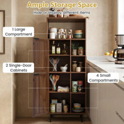 Floor Cabinet With Adjustable Shelves Anti-Tip 5-Cube Rattan Bookcase - thumbnail 5