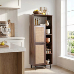 Floor Cabinet With Adjustable Shelves Anti-Tip 5-Cube Rattan Bookcase - thumbnail 4