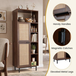 Floor Cabinet With Adjustable Shelves Anti-Tip 5-Cube Rattan Bookcase - thumbnail 6