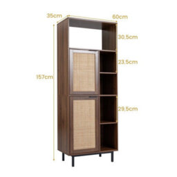 Floor Cabinet With Adjustable Shelves Anti-Tip 5-Cube Rattan Bookcase - thumbnail 1