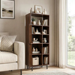 Floor Cabinet With Adjustable Shelves Anti-Tip 5-Cube Rattan Bookcase - thumbnail 3