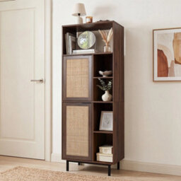 Floor Cabinet With Adjustable Shelves Anti-Tip 5-Cube Rattan Bookcase - thumbnail 2