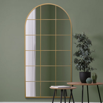 Mirroroutlet The Fenarc Gold Metal Framed Arched Window Wall Mirror 180Cm X 90Cm - image 1