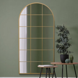 Mirroroutlet The Fenarc Gold Metal Framed Arched Window Wall Mirror 180Cm X 90Cm