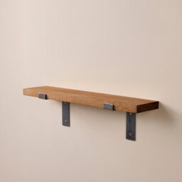 Off The Grain Wood Shelf With Lipped Brackets - 70Cm Oak Shelf With Walnut Finish - thumbnail 5