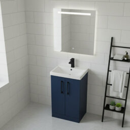 Balterley Bramshall Modern Bathroom 2 Soft Close Door & Mid-Edge Vanity Unit Basin, Midnight Blue, 500mm - thumbnail 4