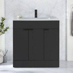 Homestylestore 810mm Black Grey Floorstanding Bathroom Vanity Unit And Black Finger Pull Handle - thumbnail 2