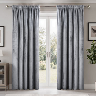 Emma Barclay Dusk Blackout Velvet Pencil Pleat Curtains, Silver - 66 X 72 Inch Pair - image 1