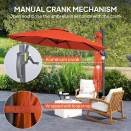 Outsunny 3 X 3(M) Cantilever Parasol Garden Umbrella With Cross Base Orange - thumbnail 6