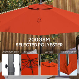 Outsunny 3 X 3(M) Cantilever Parasol Garden Umbrella With Cross Base Orange - thumbnail 7
