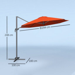 Outsunny 3 X 3(M) Cantilever Parasol Garden Umbrella With Cross Base Orange - thumbnail 3