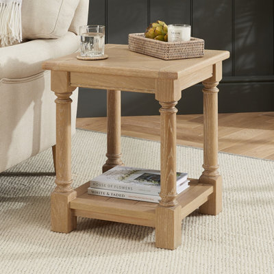 The Furniture Market Classic Whitewash Oak Lamp Table Solid Oak Frame, Hand Turned Column Legs, Lower Shelf, Bead Moulded Freeze - image 1