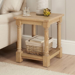 The Furniture Market Classic Whitewash Oak Lamp Table Solid Oak Frame, Hand Turned Column Legs, Lower Shelf, Bead Moulded Freeze - thumbnail 3