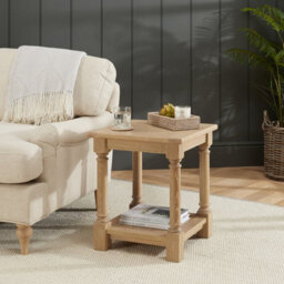 The Furniture Market Classic Whitewash Oak Lamp Table Solid Oak Frame, Hand Turned Column Legs, Lower Shelf, Bead Moulded Freeze - thumbnail 2