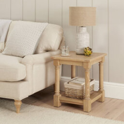 The Furniture Market Classic Whitewash Oak Lamp Table Solid Oak Frame, Hand Turned Column Legs, Lower Shelf, Bead Moulded Freeze - thumbnail 4