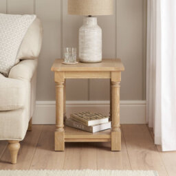 The Furniture Market Classic Whitewash Oak Lamp Table Solid Oak Frame, Hand Turned Column Legs, Lower Shelf, Bead Moulded Freeze - thumbnail 5