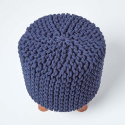 Homescapes Navy Tall Cotton Knitted Footstool On Legs - thumbnail 3
