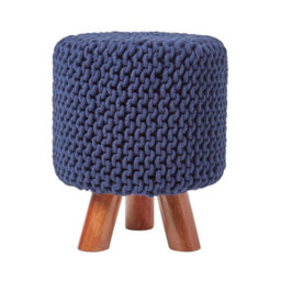 Homescapes Navy Tall Cotton Knitted Footstool On Legs - thumbnail 1
