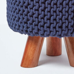 Homescapes Navy Tall Cotton Knitted Footstool On Legs - thumbnail 4