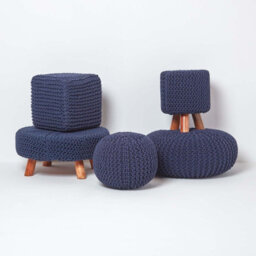 Homescapes Navy Tall Cotton Knitted Footstool On Legs - thumbnail 5