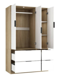 Urbn-Living Urbnliving 3 Door Wardrobe With 4 Drawers Wooden Bedroom Storage Cupboard With Hanging Rail For Clothes - Oak Unit & White Doors - thumbnail 8