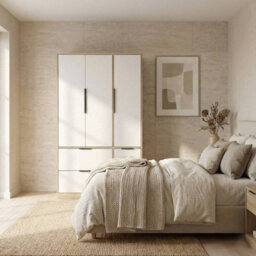 Urbn-Living Urbnliving 3 Door Wardrobe With 4 Drawers Wooden Bedroom Storage Cupboard With Hanging Rail For Clothes - Oak Unit & White Doors - thumbnail 5