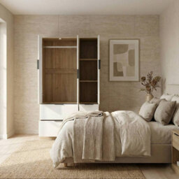 Urbn-Living Urbnliving 3 Door Wardrobe With 4 Drawers Wooden Bedroom Storage Cupboard With Hanging Rail For Clothes - Oak Unit & White Doors - thumbnail 4