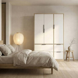 Urbn-Living Urbnliving 3 Door Wardrobe With 4 Drawers Wooden Bedroom Storage Cupboard With Hanging Rail For Clothes - Oak Unit & White Doors - thumbnail 7