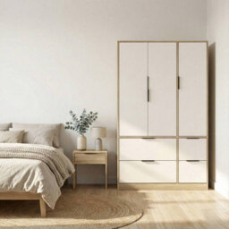Urbn-Living Urbnliving 3 Door Wardrobe With 4 Drawers Wooden Bedroom Storage Cupboard With Hanging Rail For Clothes - Oak Unit & White Doors - thumbnail 2