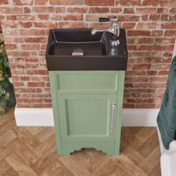 Homestylestore Pastel Green 400mm Bathroom Vanity Unit Black Basin And Chrome T Bar Handle - thumbnail 2
