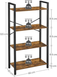 Songmics 4-Tier Bookshelf, Storage Rack With Steel Frame, 120 Cm High, For Living Room, Office, Study, Hallway, Industrial Style - thumbnail 8