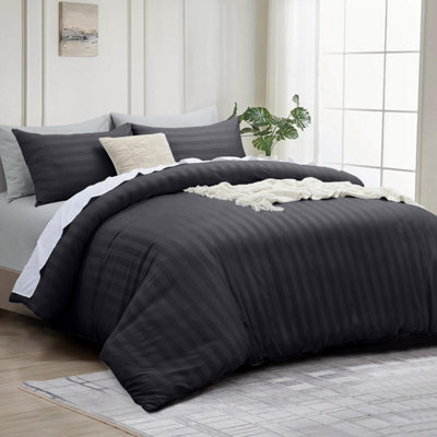 Bedlooms Black Stripe Duvet Cover Complete Bedding Set, Breathable & Anti-Allergic Microfiber, King 230X220Cm - image 1
